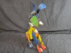 New Handmade Recycled Metal Bobblehead Dog with Bone