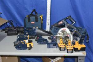 lot 135 image: Ryobi hand tools with chargers and batteries