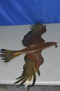 lot 116 image: Vintage wood & metal hawk wall sculpture (1967).