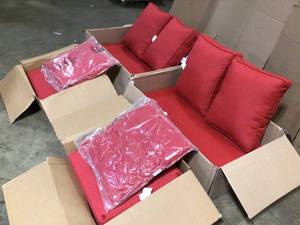 ARDEN SELECTIONS 46 in. x 26 in. Outdoor Loveseat Cushion Set in Ruby Red Leala - Review all pictures