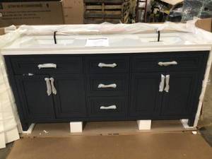 Mayfield 72 in. W x 22 in. D Vanity in Grayish Blue with Cultured Marble Vanity Top in White with White Basin by Home Decorators Collection Customer Returns See Pictures