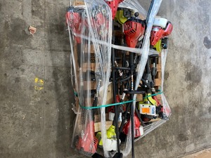Lot of assorted trimmers and outdoor patio tools  various brands models and conditions customer returns