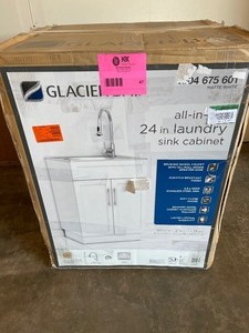 Glacier Bay All-in-One Stainless Steel 24 in Laundry Sink with Faucet and Storage Cabinet in White