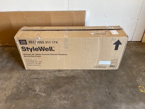 StyleWell Wolcott 48 in. Media Console Electric Fireplace in Brown Oak