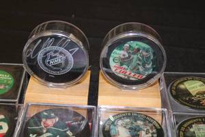 Huge Commemorative Hockey Puck Lot w Autograph & Misc  33 Hockey Pucks