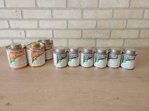 Lot of (6) 8oz Weld-On P-70 Primer and (3) 16oz CPVC Cement 724