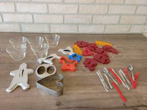 Vintage PYREX Dessert Dishes, Vintage Cookie Cutters and Very Small Knives, Forks and Spoon