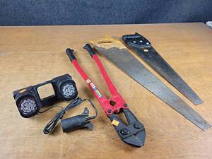 24 Bolt Cutter, LED Light (Plugs into trailer harness) and (2) Hand Saws