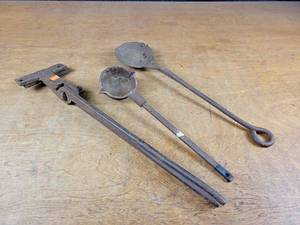 Blacksmithing Tongs and (2) Lead Ladles