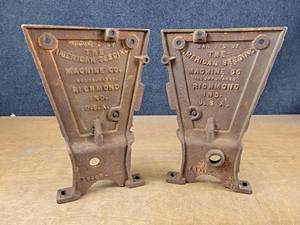 Pair of Antique American Seeding Company Cast Iron Grain Drill Sides - Each is about 10 x 15.5