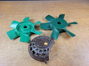 Pair of Green Decorative Fan Blades and Cast Iron Decorative Piece