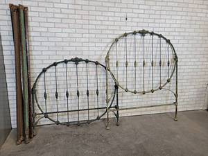 Beautiful Ornate Antique Iron Bed - Assembled 53 x 80 - Headboard is 66 x 53 and Footboard is 47 x 53 - NO SHIPPING