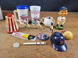 Large Lot of Assorted TWINS Memorabilia - World Series, Bobblehead, Kirby Puckett Bar Wrapper and More