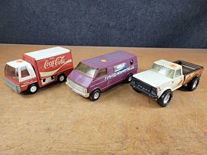 (3) Toy Trucks - Buddy L Coca-Cola Truck (9 Long), ERTL Van (11 Long) and Nylint Bush Buster Truck (11 Long)
