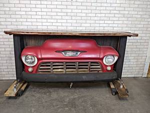 Custom Made 1955 Chevrolet Truck Bar, Live Edge Wood Slab Bar Top - Working Headlights - NO SHIPPING