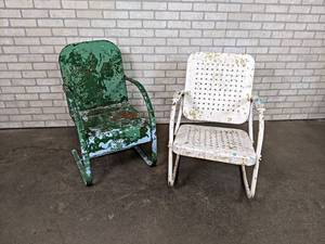 Pair of Vintage Metal Patio Chairs - One is a rocker. - NO SHIPPING