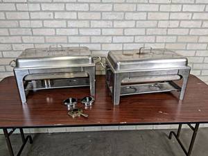 Pair of NSF Stainless Steel Chafing Dishes w Pans - Pans are about 21 x 13 x 2.5 each