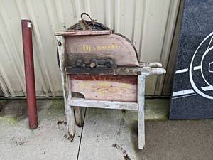 lot 955 image: Vintage Diamond Corn Shucker - Wood & Cast Iron Construction - Measures About 33 x 36 x 15 - NO SHIPPING