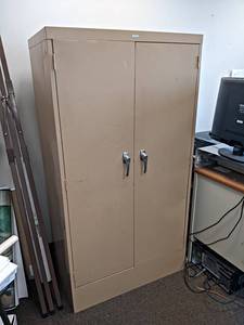 lot 961 image: Cole Steel Cabinet with Locking Doors, Safe, and Storage Drawers - Measures 32-12 x 19 x 60 - NO SHIPPING