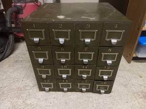 Antique Metal Cabinet with 16 Drawers