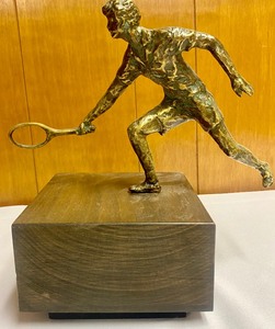lot 308 image: Vintage C. Jere Tennis Player Sculpture on a Wooden Base