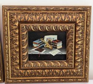 lot 61 image: Pair of Small Framed Musical Oil Paintings