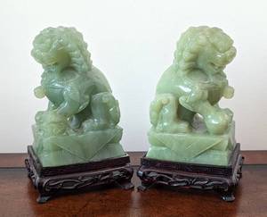lot 65 image: Pair of Carved Jade Foo Dog Figurines