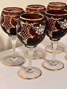 lot 433 image: Six Vintage Painted Wine Goblets