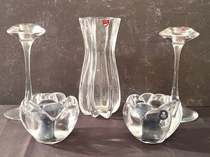 lot 437 image: Lovely Array of Vases including an Orrefors Vase, Copenhagen Votive Holders and More