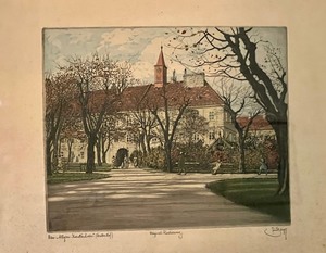 lot 411 image: Vintage Framed Colored Etching