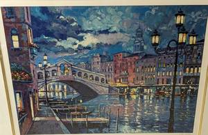 lot 149A image: Large Framed  Evening on the Rialto Serigraph by John Zaccheo