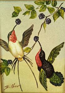 lot 196 image: Small Framed Birds Oil Painting by Bilben