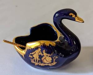 lot 457 image: Pair of Limoges Swan Salt Cellars and Teacup