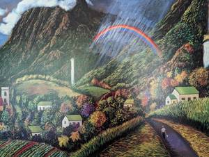 lot 474 image: Colorful Framed Rainbow Painting