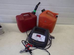 Battery Charger with 2 Gas Cans