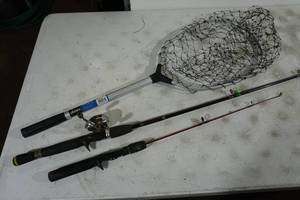 lot 165 image: Closed Reel Fishing Rod, Net, Ice Fishing Rod