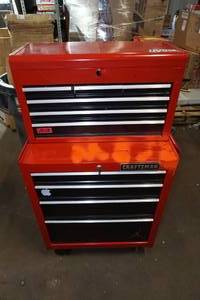 lot 3 image: Craftsman Rolling Tool Cart with Top Box and Tools