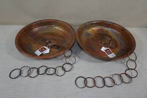 lot 28 image: 2 Ancient Graffiti Flamed Copper Rain Chain Receptacle Basins