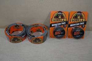 lot 124 image: Two Rolls of 1x60 Double Sided Mounting Tape, Two Rolls of 1.88x12yd. Gorilla Tape