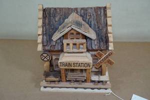 lot 138 image: Handmade Wood Train Station Birdhouse