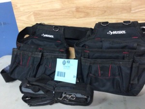 Husky 2-Bag 18 -Pocket Black Framers Suspension Rig Work Tool Belt with Suspenders Customer Returns See Pictures
