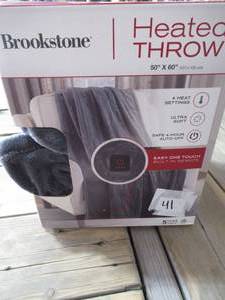lot 41 image: Brookstone Ultra Soft Plush Electric Heated Throw 4-Heat Settings Built-in Remote, Machine Washable, GreyWhite Design (Charcoal)