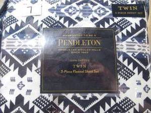 lot 7 image: Pendleton 3 Piece TWIN Flannel Sheet Set 100% Cotton Westward Journey Navy