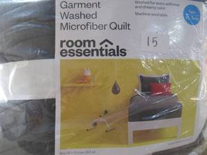 lot 15 image: Garment Washed Microfiber Quilt - Room Essentials-Charcoal, TwinTwin XL