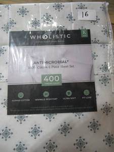 lot 16 image: Wholistic Antimicrobial 400 Thread Count Supima Cotton 6-Piece Sheet Set-King-Light Blue