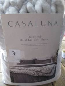 lot 21 image: 50x70 Oversized Chunky Hand Knit Decorative Bed Throw - Casaluna-Light Gray