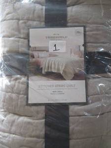 lot 1 image: Khaki Stitched Stripe Quilt - Threshold FullQueen