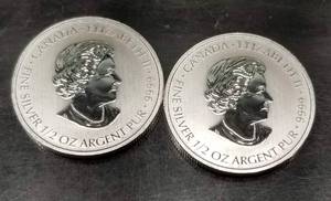 1 TROY OZ .999 FINE SILVER (2 X � OZ ROUNDS) 2015 $2 CANADA
