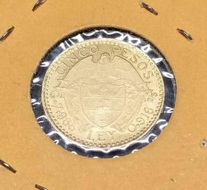 1919 COLUMBIA 5 PESO GOLD COIN MELT is .24 troy oz PURE GOLD