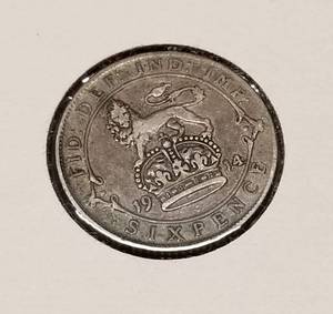 1914 SILVER BRITISH 6 PENCE